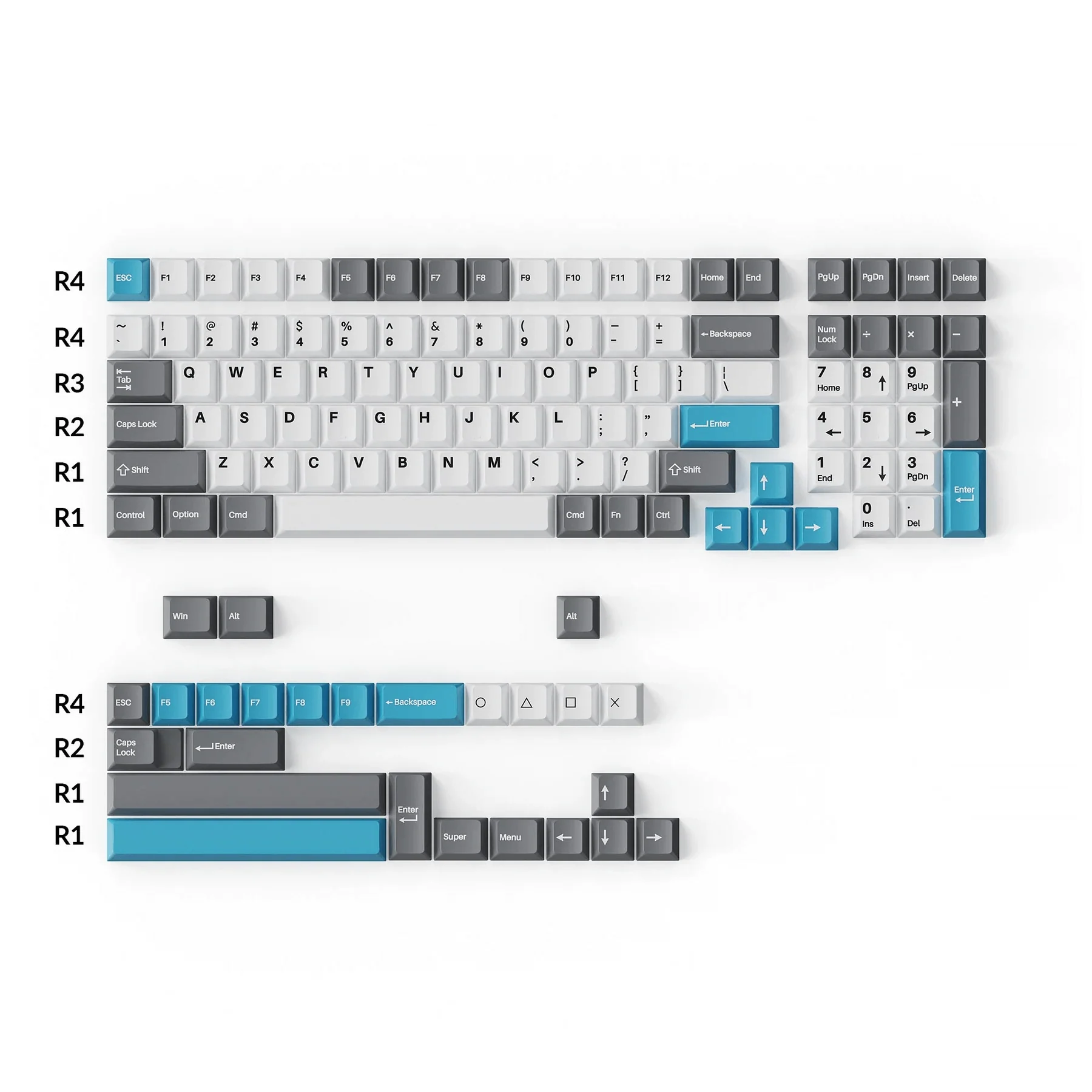 Cherry Profile Double-Shot PBT Full Set Keycaps - Grey, White and Blue - Image 2