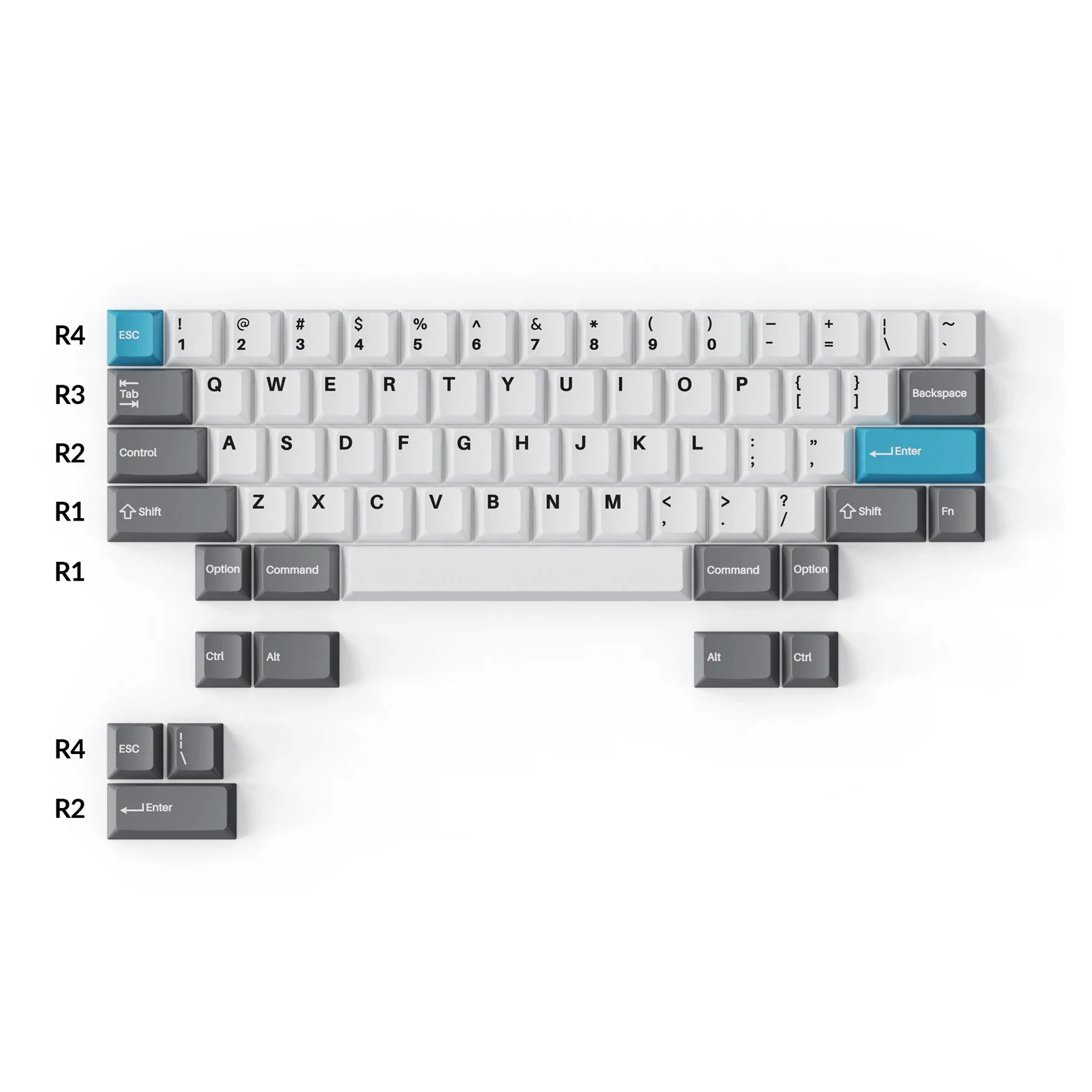 Cherry Profile Double-Shot PBT Full Set Keycaps - Grey, White and Blue - Image 4
