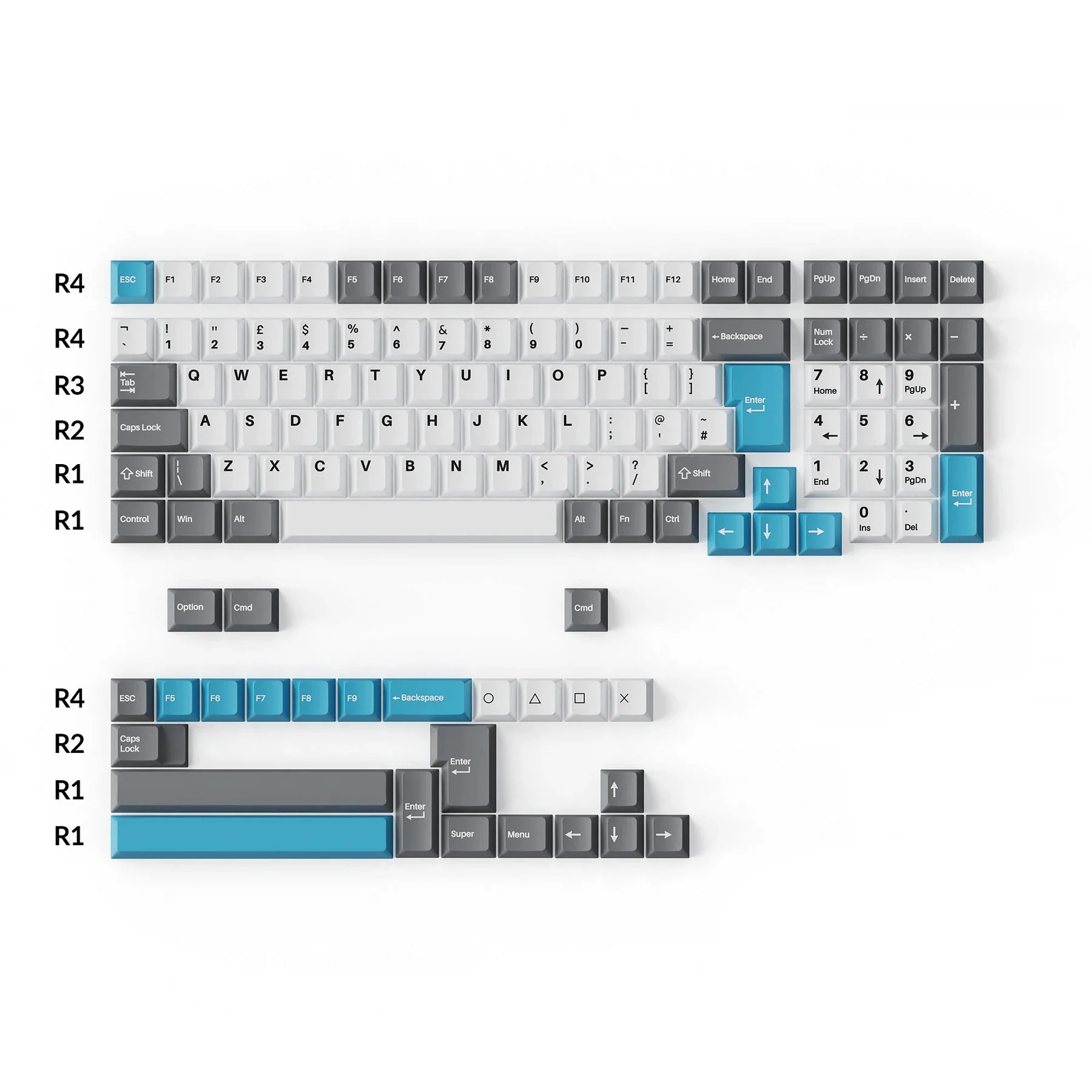 Cherry Profile Double-Shot PBT Full Set Keycaps - Grey, White and Blue - Image 5
