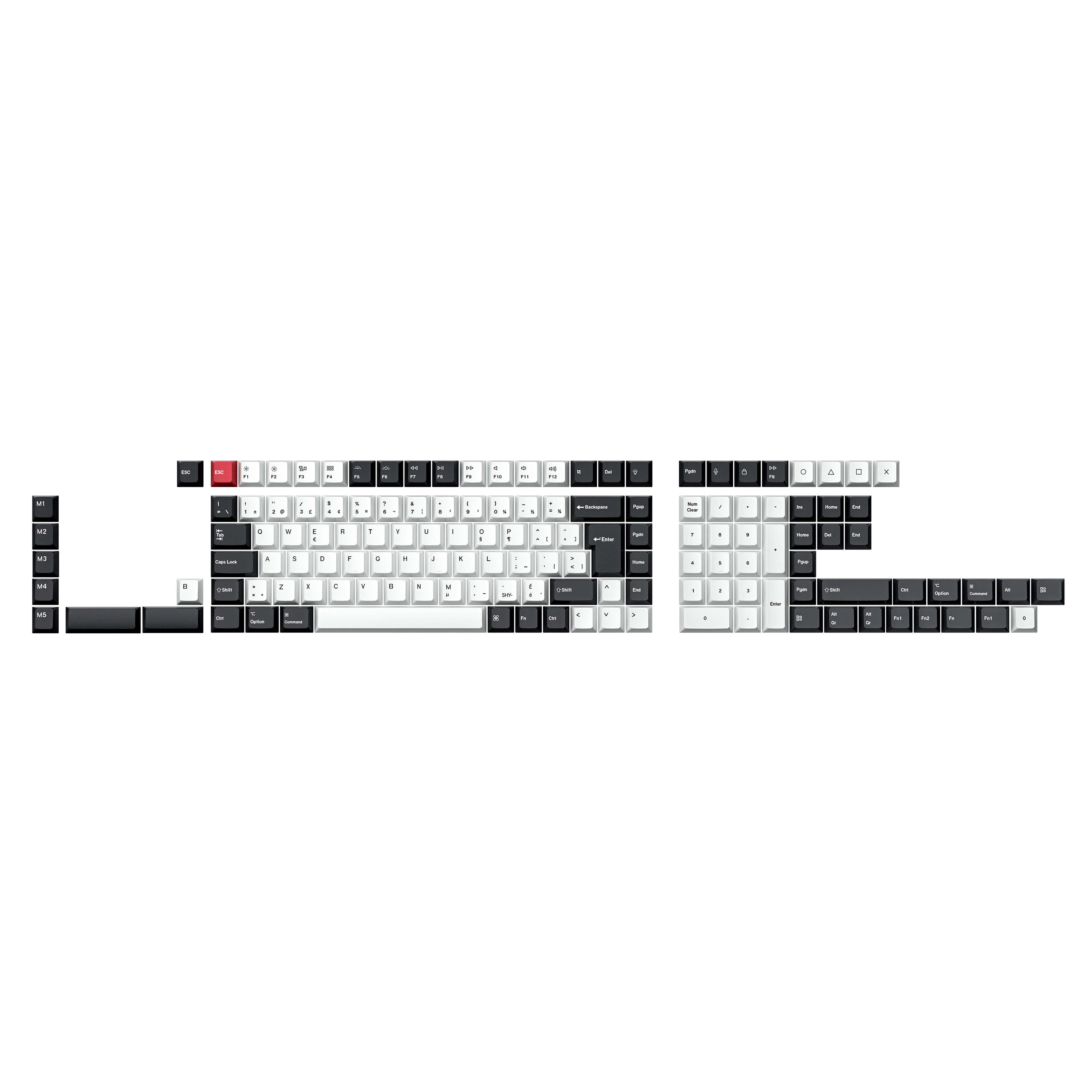 ISO Layout Cherry Profile Dye-Sub PBT Full Keycap Set - Black and White - Image 2