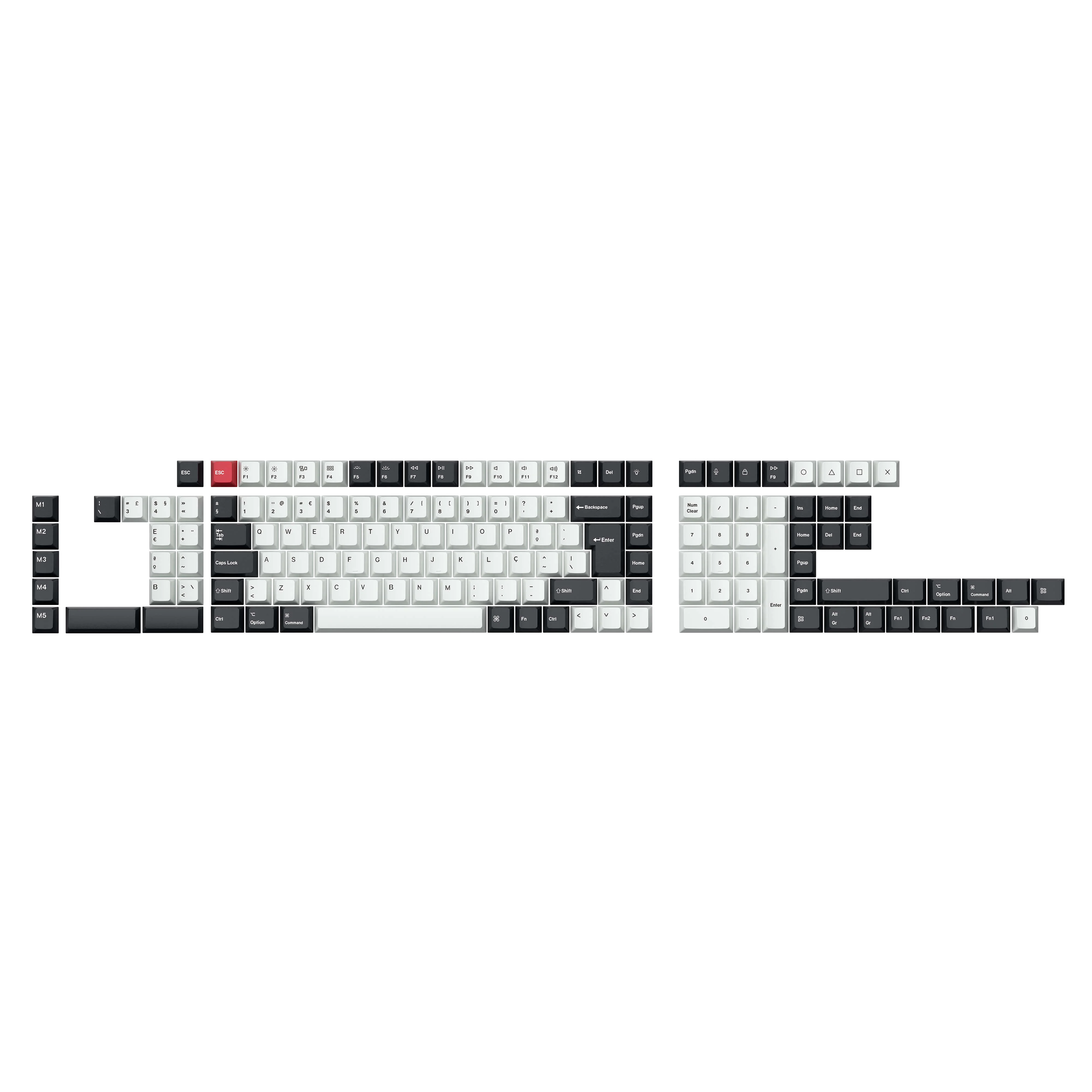 ISO Layout Cherry Profile Dye-Sub PBT Full Keycap Set - Black and White - Image 6