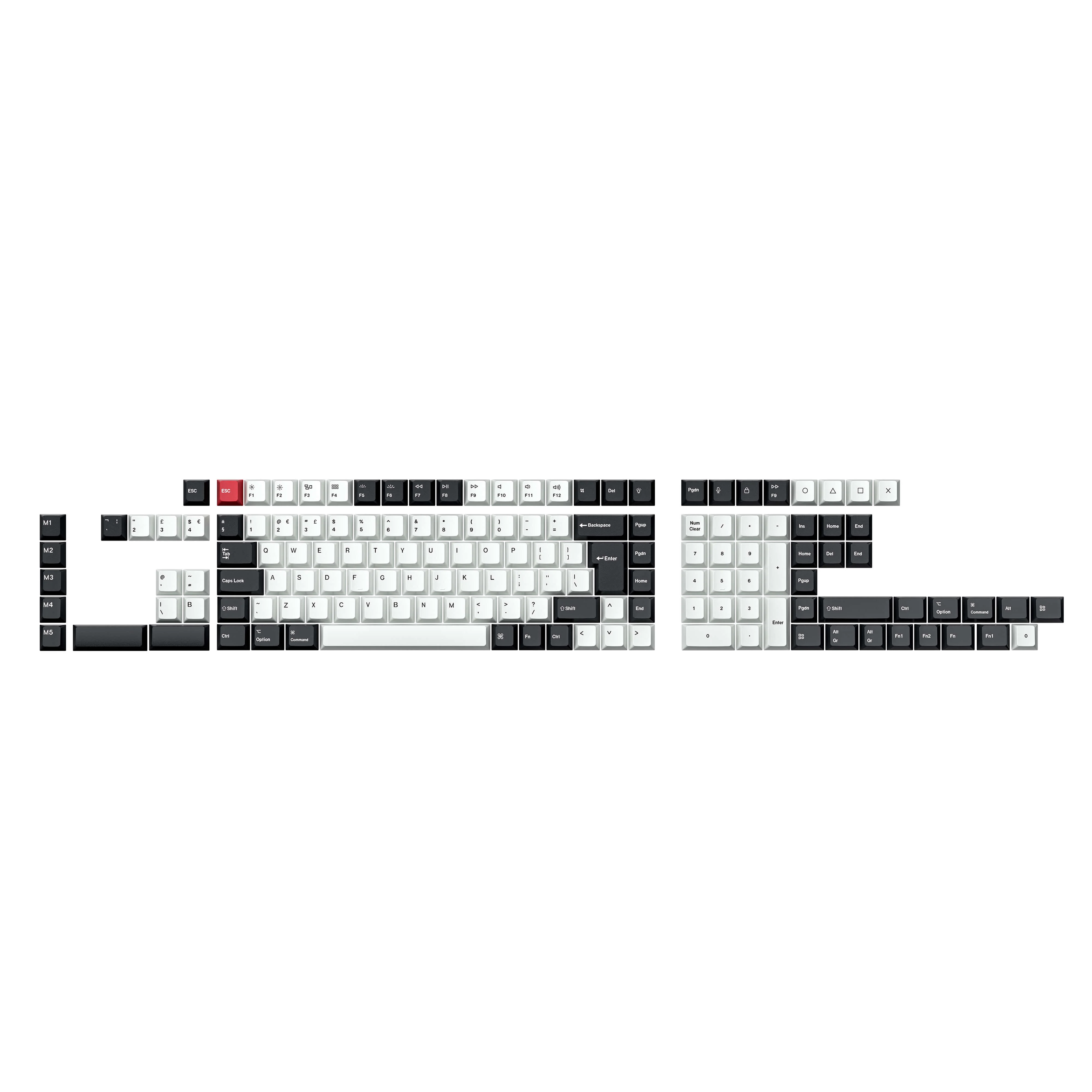 ISO Layout Cherry Profile Dye-Sub PBT Full Keycap Set - Black and White - Image 8